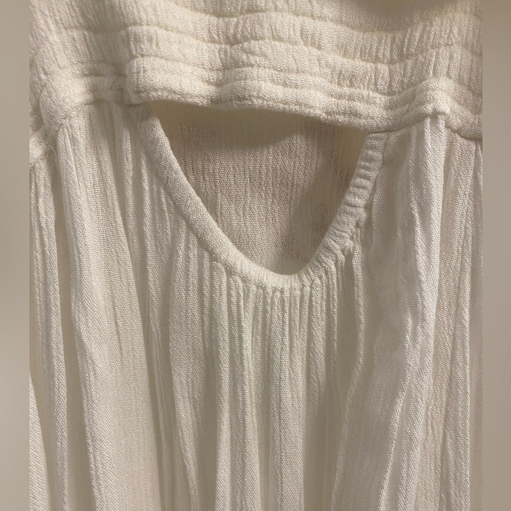 Free People Embroidered Sun Dress Smocked Spaghetti Straps Keyhole Back Size M - Picture 4 of 10